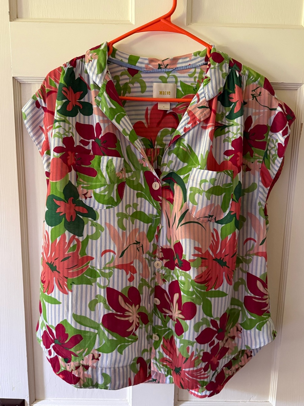 Maeve‎ Anthropologie Tropical Floral Stripe Camp Shirt